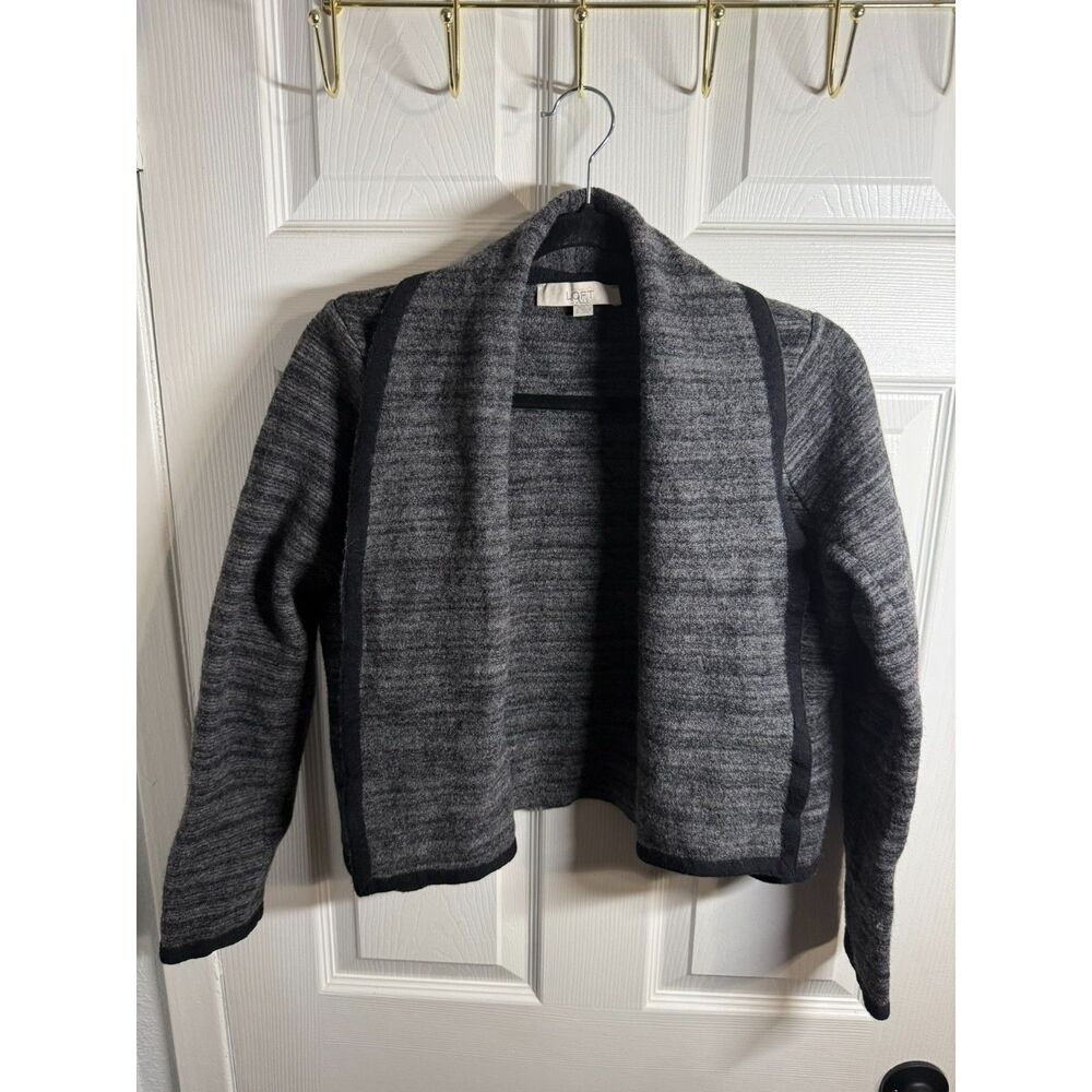 LOFT 100% Merino Wool Gray Open Front Cropped Cardigan Size L